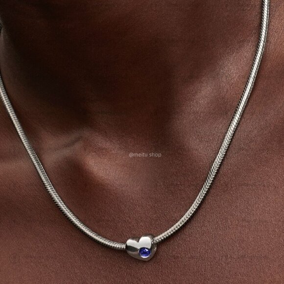 Pandora Engravable September Blue Stone Heart Charm - Picture 2 of 2